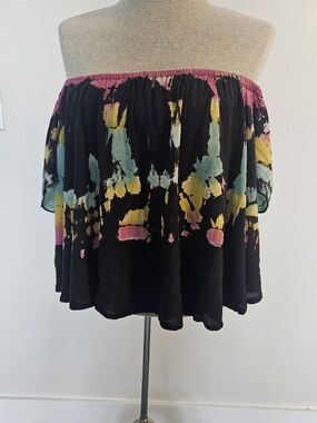 Surf Gypsy Black Off-Shoulder Shirt  with Pink, Yellow & Teal Accents